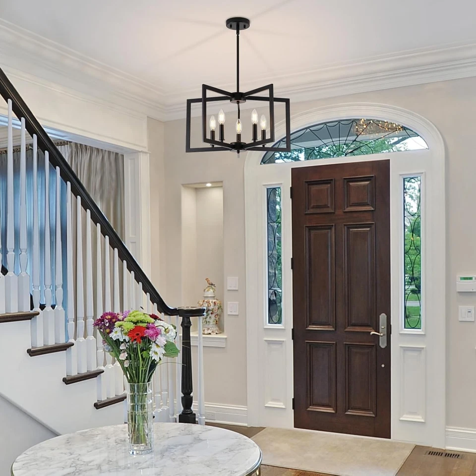 Large Black Chandelier Geometric Farmhouse Dining Room Light Fixture 8 Light  - Image 4 of 4