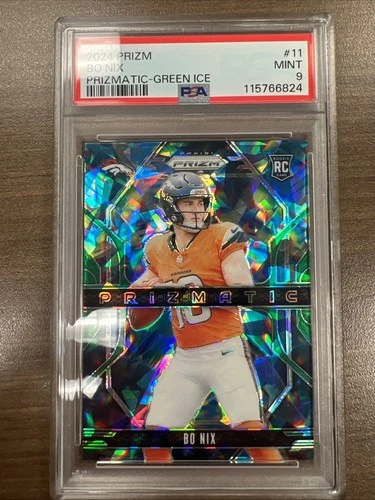 2024 Panini Prizm - Prizmatic Bo Nix #11 Green Ice Prizm (RC) PSA 9
