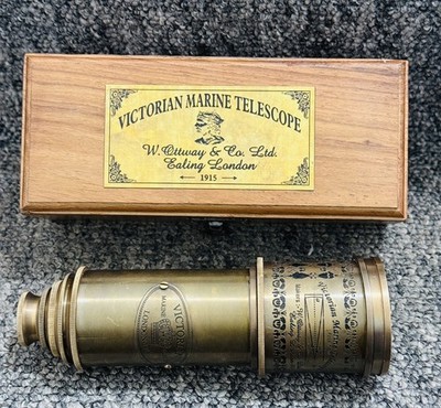 Vintage Look Maritim Neu Handgefertigt Massiv Messing Spionage Teleskop mit Holzbox Neu