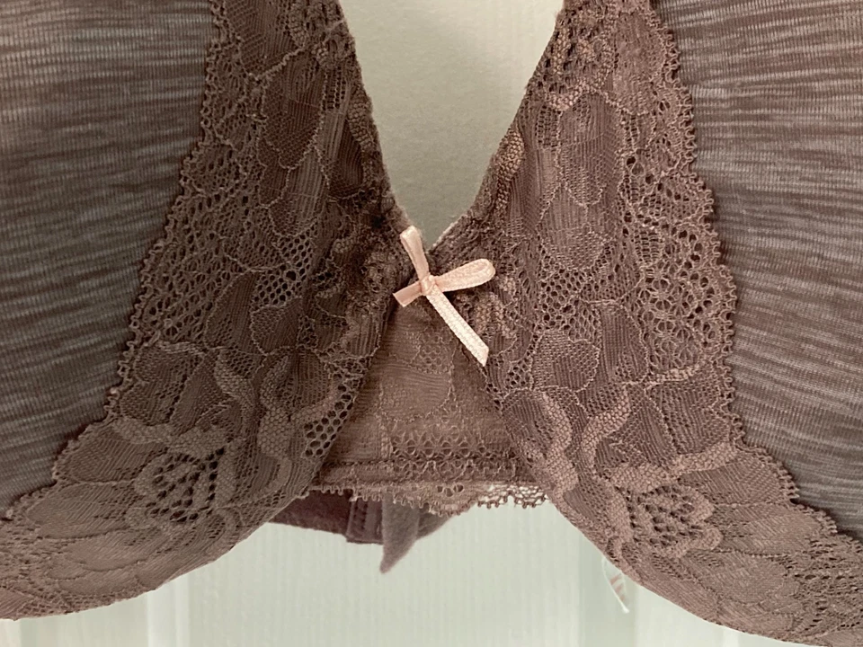 Cacique Lightly Lined Full Coverage Bra with Lace 42DD Purplish Brown/Gray Taupe - Image 2 of 4