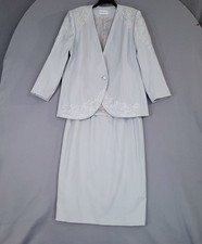 JOHN MEYER Skirt Suit Set Women's 14W Gray Blazer Skirt Sequin Trim