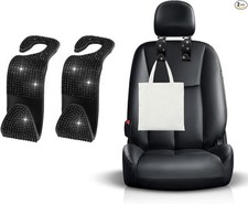 2 PCS Bling Car Seat Headrest Hooks, Crystal Rhinestone Back Seat Hanging Black