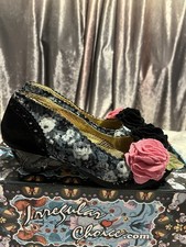 Irregular Choice Size 6 Black Floral Low Ombre Perspex Heels With Floral Felt