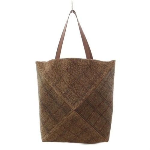 Loewe 24AW Puzzlefold Tote XL Blush Suede Tartan Plaid Bag Brownkh Used 29fb9964