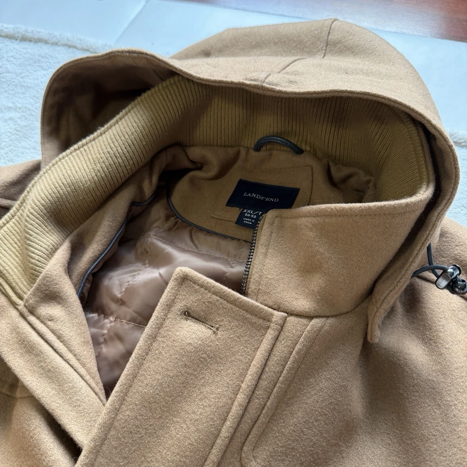 Lands End Mens Wool Cashmere Blend Hood Car Coat Parka Sz XXL/T - Chest 50-52 - Image 2 of 4