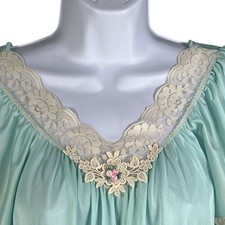 NWT Vintage Val Mode Womens S Silky Soft Teal Nightgown Lace Trim Clean Girl USA