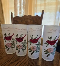 4 VTG 1950s West Virginia State Bird Flower Frosted Tom Collins Iced Tea Glasses