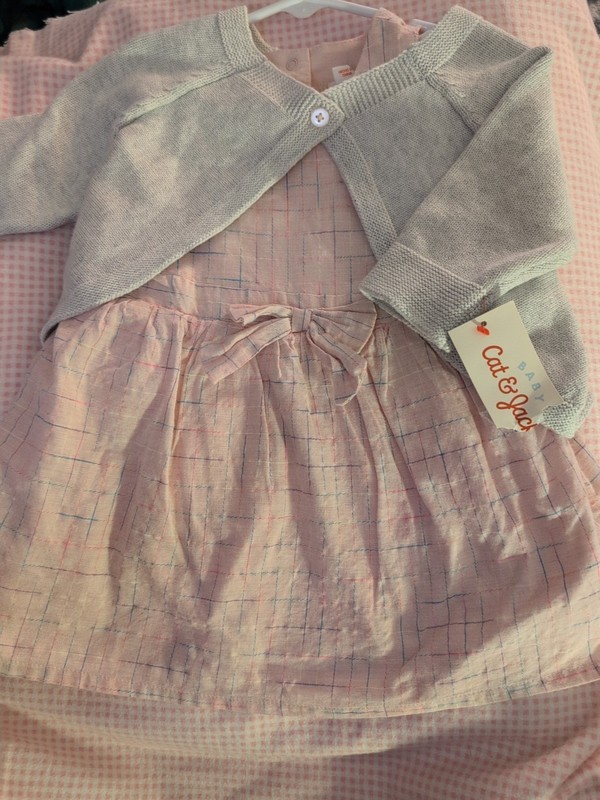 Cat & Jack Baby Girl 18 Month Pink Plaid Dress W Sweater, Matching Bloomers NWT 