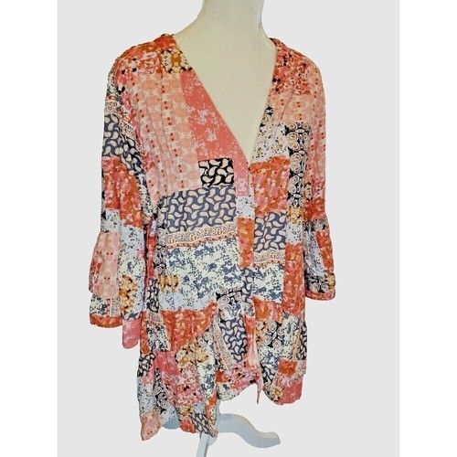 TOLANI Kimono Patchwork Flare sleeve Boho  cottagecore Viscose Art to Wear