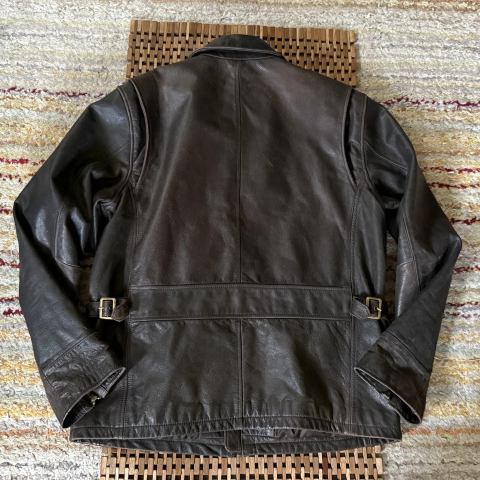 Chaqueta Eddie Bauer Cuero Cinturón Café Corredor Motocicleta Moto Marrón Grande Alta Foto 2 de 3