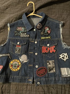 Custom Women s Denim VEST Misfits, Rock And Witch Themed Patches Up-Cycled