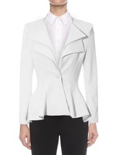 Noir Lord & Taylor White Double Lapel Peplum Ponte Office Blazer Jacket L NWT