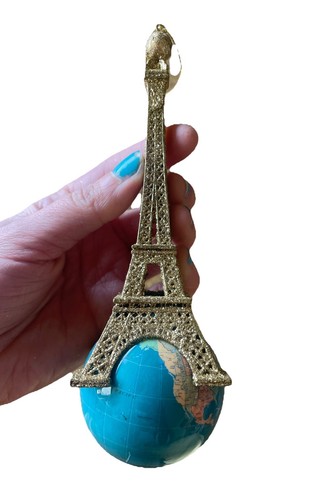 Globe Eiffel Tower Ornament Paris France Earth Map Travel Vacation Gold RARE