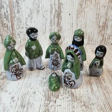 Vtg Tonala Mexico Style pottery Christmas Nativity Figurines Baby Jesus Lot of 7