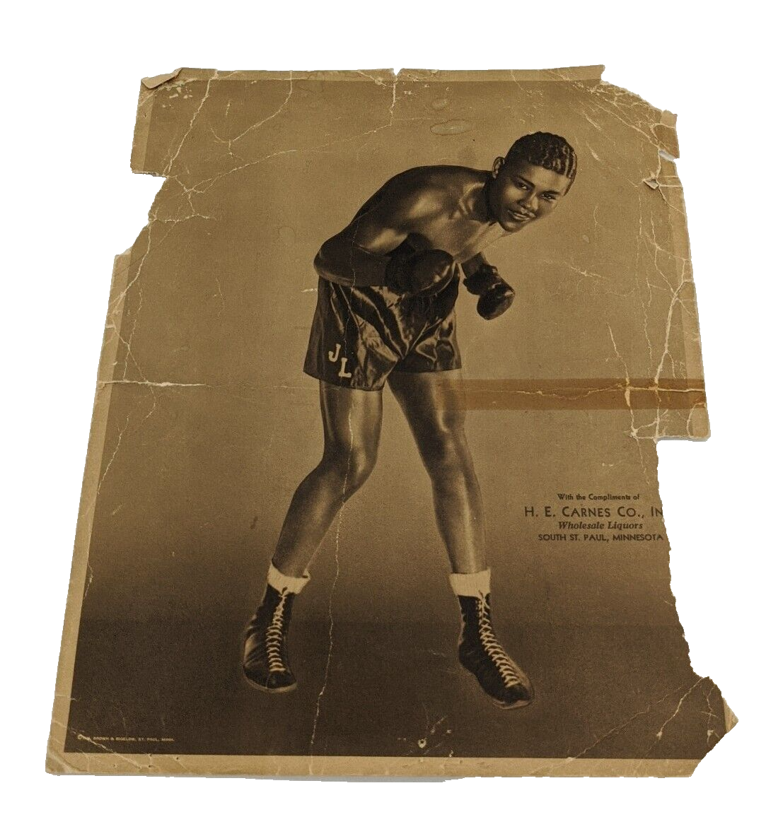 Joe Louis 1935 Boxing 12" x 9.75" Brown & Bigelow Carnes Liquor St Paul