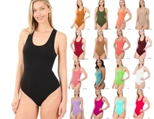 Bodysuit Scoop Neck Solid Tank Stretch Basic Racerback Sleeveless Sexy One Piece