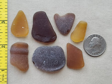 GENUINE BEACH SEA GLASS SURF TUMBLED CHOCO BROWN HONEY FROSTED PENDANTS LOT D1