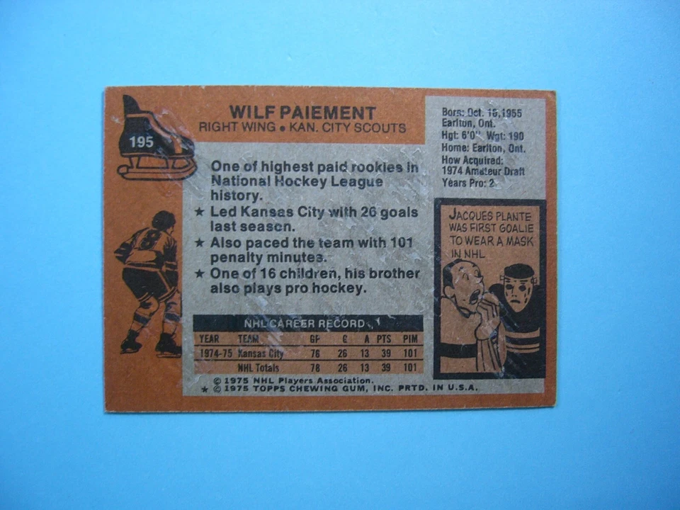 1975/76 TOPPS NHL HOCKEY CARD #195 WILF PAIEMENT EX- ST SHARP AUTO AUTOGRAPH - Image 2 of 2