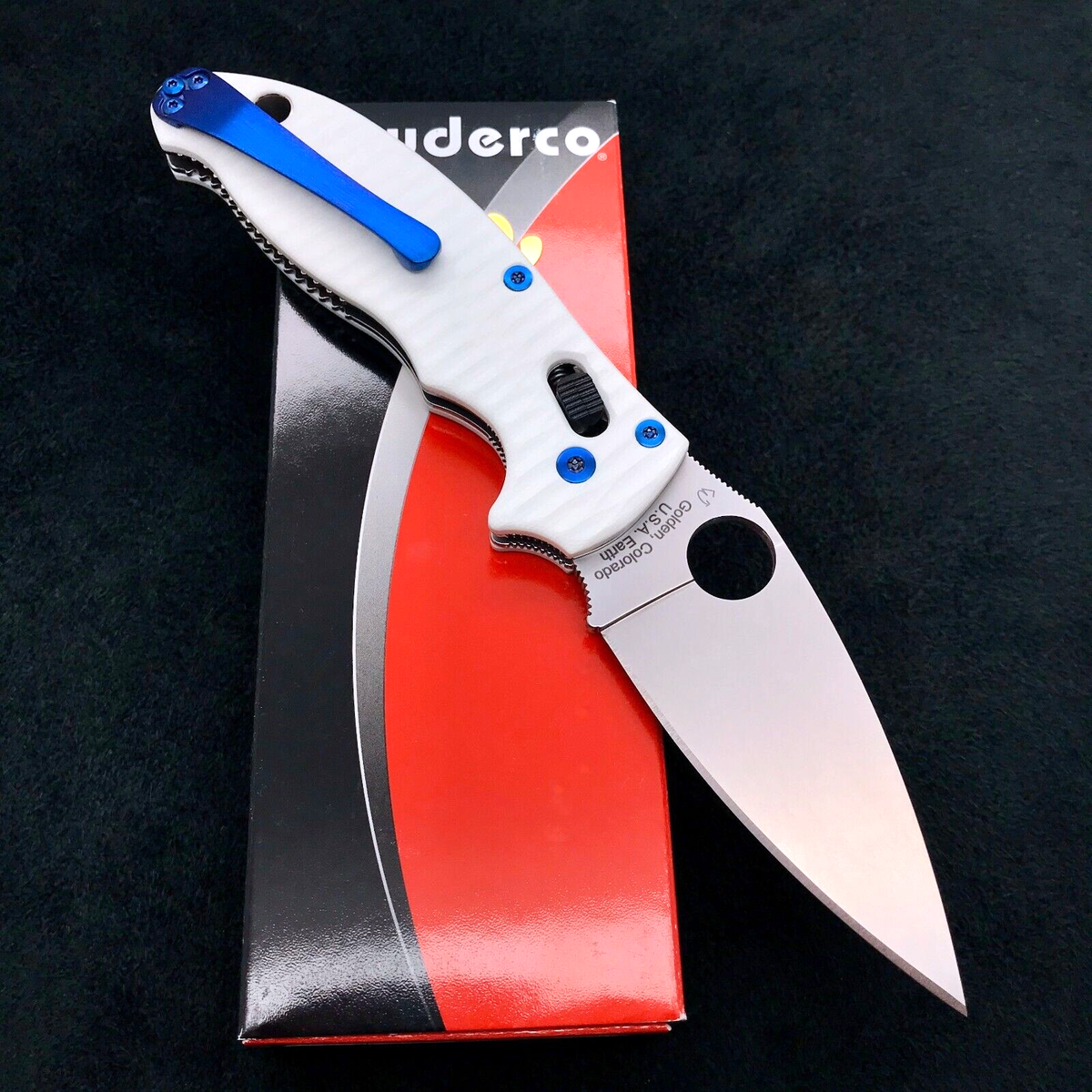 Spyderco Manix 2 C101GP2 w/ Custom White Anso G10 Scales & Blue