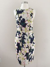 New Jcrew White Green Blue Floral Scuba Fitted Zipper Back Pencil Dress Size 2