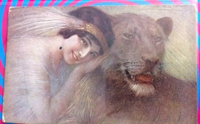 Illustrator Guerzoni Nude Girl With Lion Lioness PC About 1920 2 | eBay