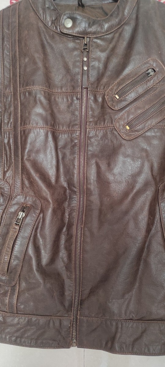 VTG Dinosaure Motocycle Leather Multi Zip Pockets Bomber