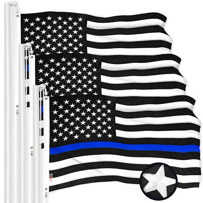 G128 3 Pack: Thin Blue Line Flag 20x30 In ToughWeave Embroidered 300D Polyester