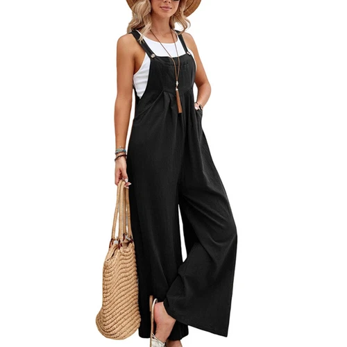 Lässige Damen-Latzhose Overall lockerer Strampler weites Bein Overall Playsuit einfarbig USA - Bild 8 von 30