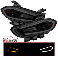 Fits 2013-2016 Dodge Dart Black Smoke Projector Headlights Switchback LED DRL
