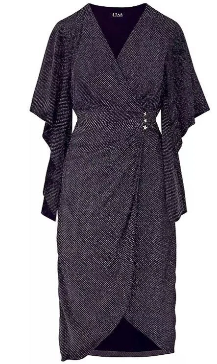 STAR by Julien Macdonald Purple Sparkle Mock Wrap Dress Floaty Sleeve (JM18.1) - Image 3 of 3