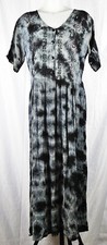 Uropa Gray & Black Tie Dye Crinkle Rayon Soutache Embroidered Long Boho Dress S