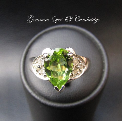 9ct White Gold Peridot and Diamond Ring Pear Cut Size N 3.11g Certified 9k - Picture 2 of 11