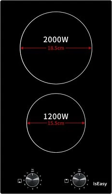 ISEASY Glaskeramikkochfeld Doppel Einbau Kochplatte Glas 2 Kochzonen schwarz 3200 Watt