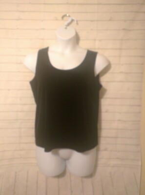 -Women's Ellen Figg Solid Black Sleeveless Top, Size 16, Made In USA