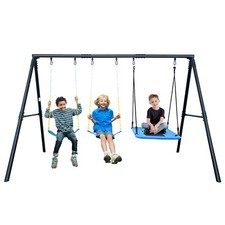 600lb A-Frame Swing Sets With 3 Seats Kids Adult Outdoor Swing Set Metal Frame