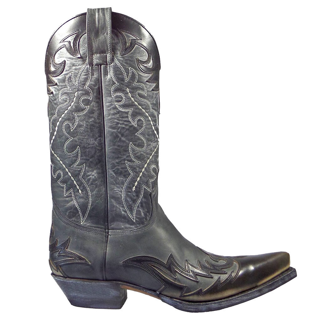 Bottes western Sendra 9669 en cuir de vachette véritable noir et gris faites main