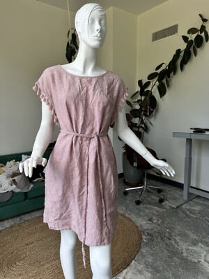 Rachel Ashwell Women's Linen Dress Pink Shift Tassels Pockets Tie Belt Size  L | eBay