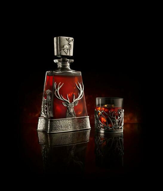 A.E. Williams Stunning Pewter Stag & Scottish Thistle Glass Pyramid