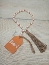 New "Blessed" Wood Bead Garland Tier Tray Farmhouse Decor Tassel Fall Orange  