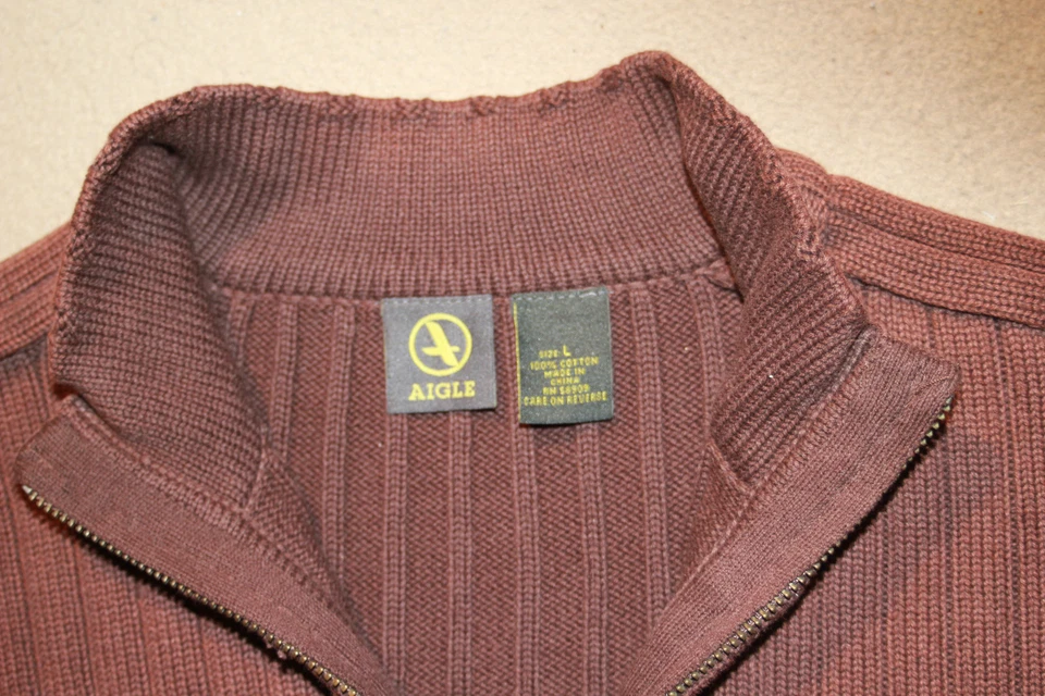 AIGLE Mens New $80 Zip Collar Pullover Sweater Shirt L Large Brown HTF RARE NWT - Image 3 of 4