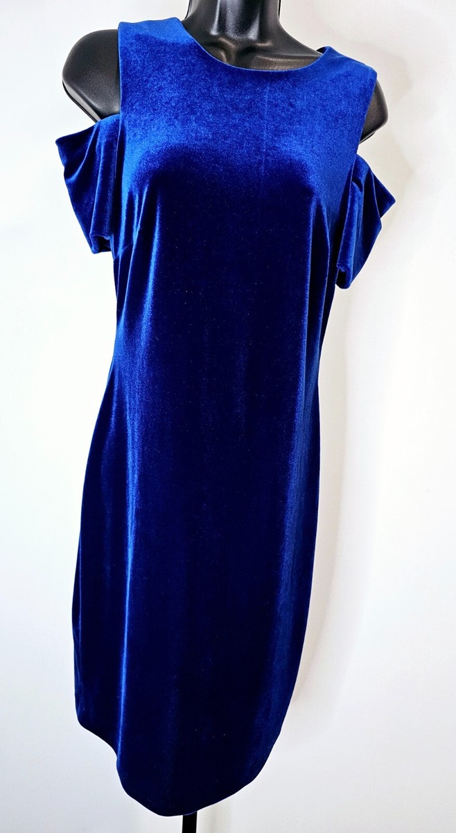 calvin klein cobalt blue dress Calvin Klein Off-The-Shoulder Sateen Dress Color Blue 14 – Shamrock Apparel main image 0