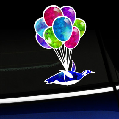 Watercolor Flying Penguin - Funny Cute Colorful Penguin with Balloons Sticker