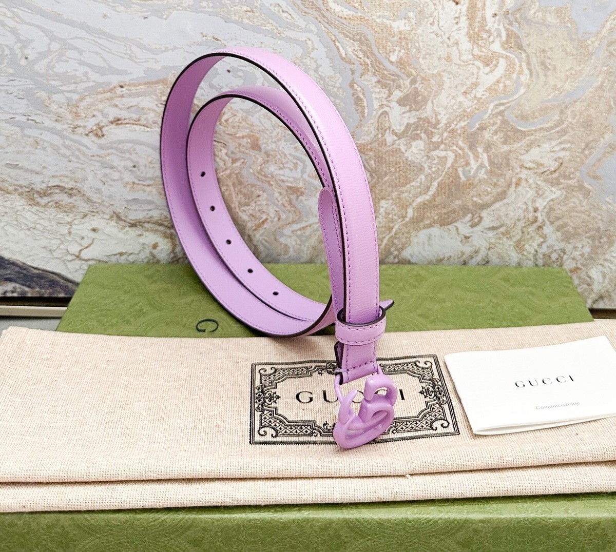 Gucci Azalea Double G Calfskin Enamel Monochrome 20mm Belt