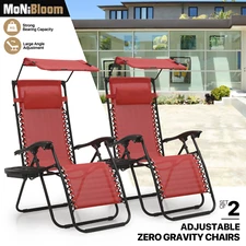 Set of 2 Patio Zero Gravity Chair Folding Canopy Sunshade Beach  Lounge Recliner