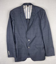Hugo Boss Mens Hartlay2 Wool Blazer Sport Coat Size US 44R EU 54 Blue Plaid