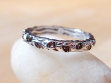 Genuine Red Diamond Leaf Full Eternity Band 925 Sterling Silver Ring Size P