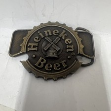 NC05164 COOL VINTAGE 1970s  HEINEKEN BEER  BOTTLE OPENER BRASSTONE BELT BUCKLE