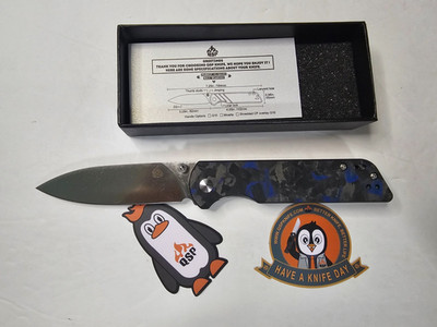 QSP Knife Parrot V2 Linerlock Blue Carbon Fiber & G10 Folding D2 Knife 102V2H