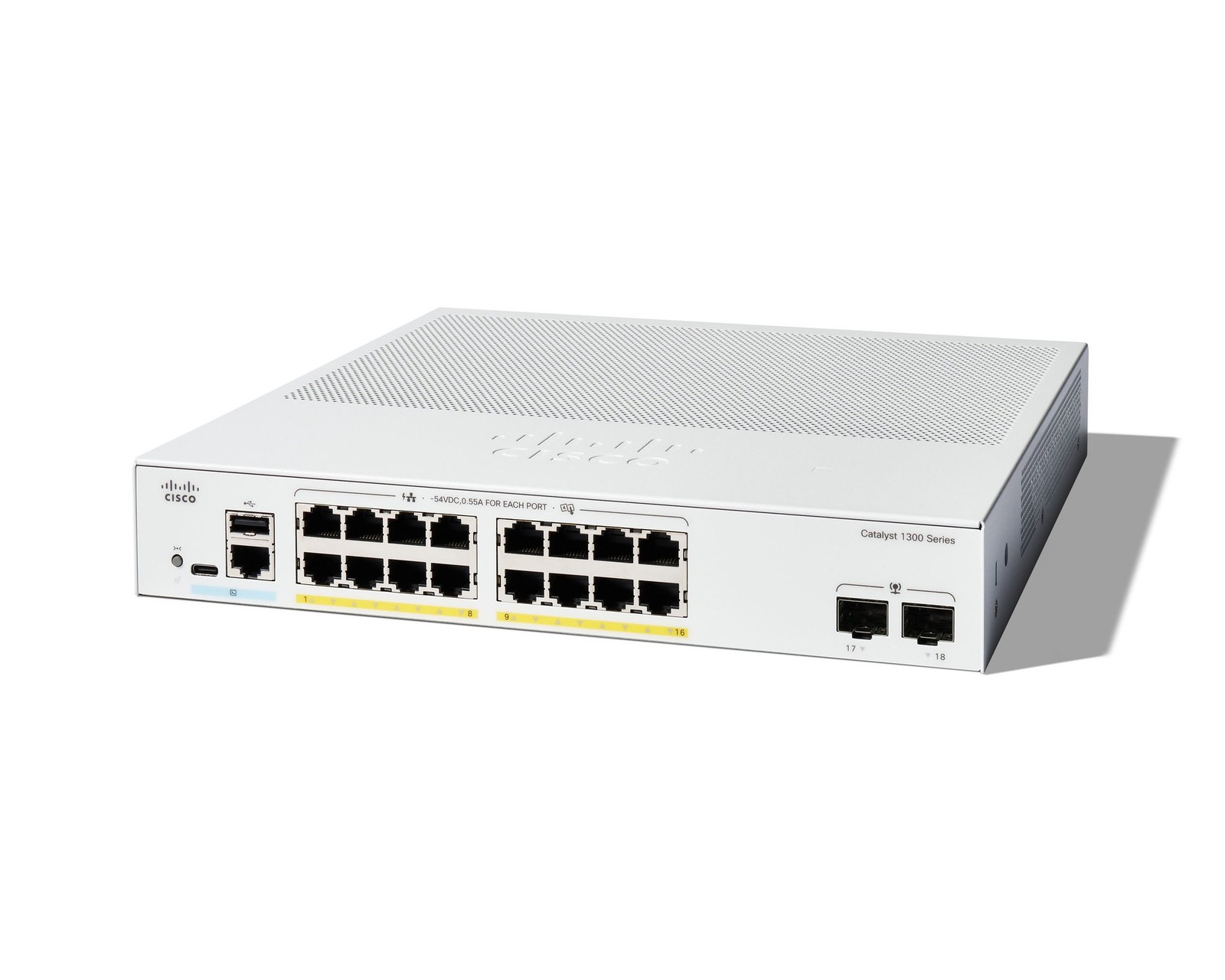 Cisco Catalyst 1300-16P-2G Managed Switch, 16 Port GE, PoE, 2x1GE SFP, Limited L