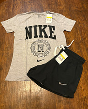 Nike Womens 2-Piece Logo T-Shirt Shorts Set Gray/Black